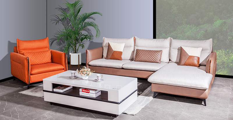 Moderne, einfache Wohnzimmer-Stoff-Sofakombination mit gerader Linie 620038