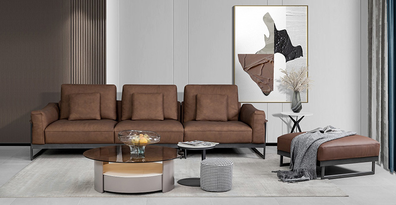 Minimalistisches großes Apartment-Wohnzimmer im italienischen Stil mit Leder-Daunensofa-Kombination 621020