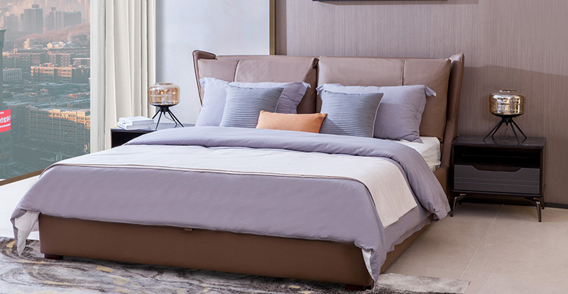 Modernes, minimalistisches Schlafzimmer, Technologie, Stoff, Federn, weiche Rückenlehne, Doppelbett, A20001